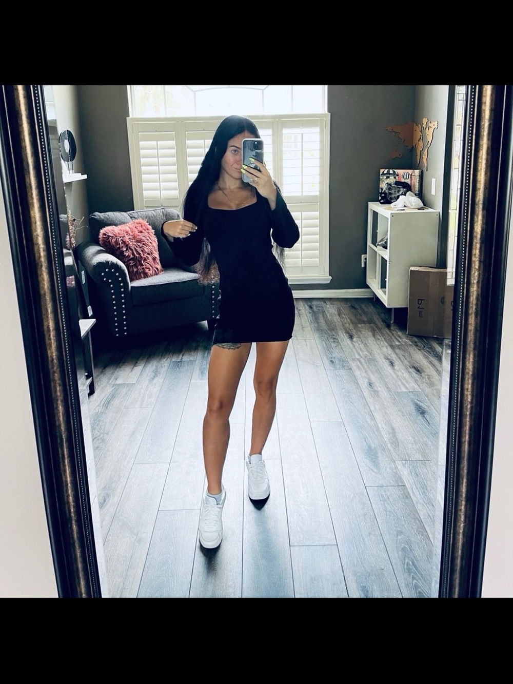 H&M Black Mini Bodycon Dress with Long Sleeves